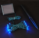 Blue LED Solar Powered Lights 50 Light String Green Wire