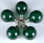 25 G30 Globe Light String Set with Green Satin Bulbs on White Wire