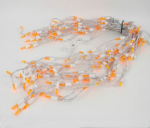 Orange (amber) LED Icicle Lights on White Wire 150 Bulbs