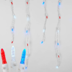 Red/White/Blue LED Icicle Lights on White Wire 150 Bulbs