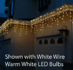 Pure White LED Icicle Lights on Green Wire 150 Bulbs