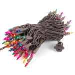 Multi Christmas Mini Lights 100 Light 50 Feet Long on Brown Wire