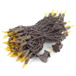 Yellow Christmas Mini Lights 100 Light 50 Feet Long on Brown Wire