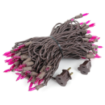 Pink Christmas Mini Lights 100 Light 50 Feet Long on Brown Wire