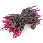 Pink Christmas Mini Lights 100 Light 50 Feet Long on Brown Wire