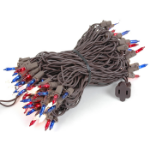 Red/White/Blue Christmas Mini Lights 100 Light 50 Feet Long on Brown Wire