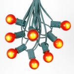 25 G30 Globe Light String Set with Orange Satin Bulbs on Green Wire