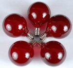 25 G40 Globe String Light Set with Red Satin Bulbs on Brown Wire