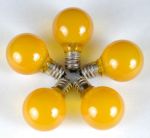 25 G40 Globe String Light Set with Yellow Satin Bulbs on Brown Wire