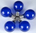 100 G30 Globe String Light Set with Blue Satin Bulbs on Brown Wire