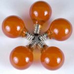 25 G30 Globe Light String Set with Orange Satin Bulbs on Brown Wire
