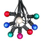 100 G30 Globe String Light Set with Multi Colored Satin Bulbs on Black Wire