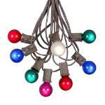 100 G30 Globe String Light Set with Multi Colored Satin Bulbs on Brown Wire