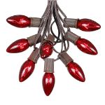 C9 25 Light String Set with Red Bulbs on Brown Wire