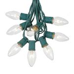 C9 25 Light String Set with Clear Bulbs on Green Wire