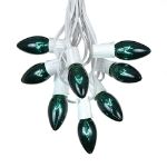 C9 25 Light String Set with Green Bulbs on White Wire