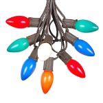C9 25 Light String Set with Ceramic Assorted Bulbs on Brown Wire