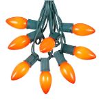 C9 25 Light String Set with Ceramic Orange Bulbs on Green Wire