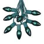 100 C9 Christmas Light Set - Green Bulbs - Green Wire