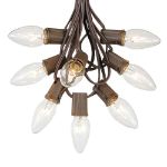 100 C9 Christmas Light Set - Clear Bulbs - Brown Wire