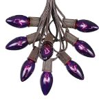 100 C9 Christmas Light Set - Purple Bulbs - Brown Wire