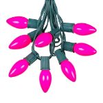 100 C9 Ceramic Christmas Light Set - Pink - Green Wire