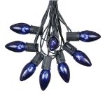 25 Twinkling C9 Christmas Light Set - Blue - Black Wire
