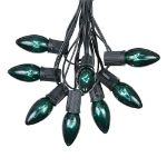 25 Twinkling C9 Christmas Light Set - Green - Black Wire