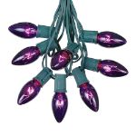 25 Twinkling C9 Christmas Light Set - Purple - Green Wire