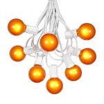 100 G40 Globe String Light Set with Orange Satin Bulbs on White Wire