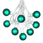 100 G40 Globe String Light Set with Green Satin Bulbs on White Wire