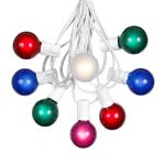 100 G40 Globe String Light Set with Multi Colored Satin Bulbs on White Wire