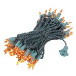 Amber/Orange Christmas Mini Lights 100 Light 50 Feet Long on Green Wire