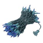 Blue Christmas Mini Lights 100 Light 50 Feet Long on Green Wire