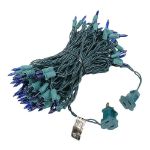 Blue Christmas Mini Lights 100 Light 50 Feet Long on Green Wire