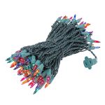 Multi Christmas Mini Lights 100 Light 50 Feet Long on Green Wire
