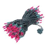 Pink Christmas Mini Lights 100 Light 50 Feet Long on Green Wire