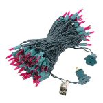 Pink Christmas Mini Lights 100 Light 50 Feet Long on Green Wire