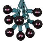 25 G50 Globe Light String Set with Black Light Bulbs (Very Dark Purple) on Green Wire