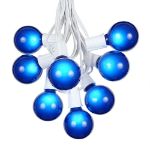 25 G50 Globe Light String Set with Blue Bulbs on White Wire