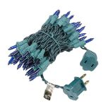 Blue 50 Light 11' Long Green Wire Christmas Mini Lights