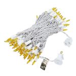 Yellow Christmas Mini Lights 100 Light 50 Feet Long on White Wire