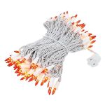 Amber/Orange Christmas Mini Lights 100 Light 50 Feet Long on White Wire