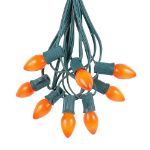25 Light String Set with Orange Ceramic C7 Bulbs on Green Wire