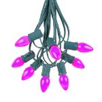 100 C7 String Light Set with Purple Ceramic Bulbs on Green Wire