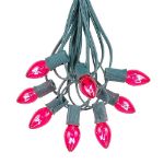 100 C7 String Light Set with Pink Bulbs on Green Wire