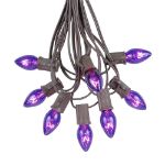 100 C7 String Light Set with Purple Bulbs on Brown Wire