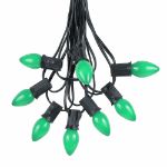 100 C7 String Light Set with Green Ceramic Bulbs on Black Wire