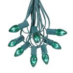C7 25 Light String Set with Green Twinkle Bulbs on Green Wire