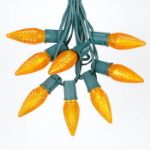 25 Light String Set with Amber (Orange) LED C9 Bulbs on Green Wire